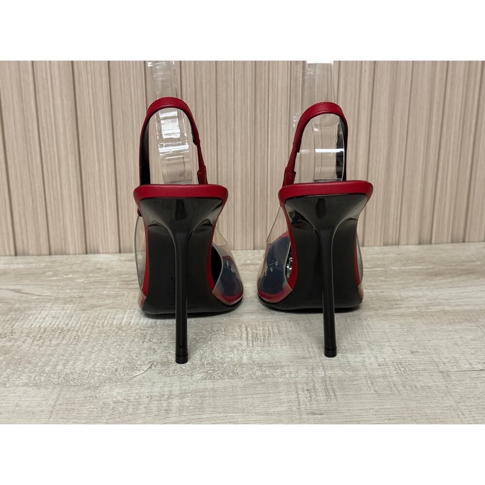 Saint Laurent Calfskin PVC Chica 115 Slingback Pumps Sz 37.5 in Red Leather - Picture 7 of 13